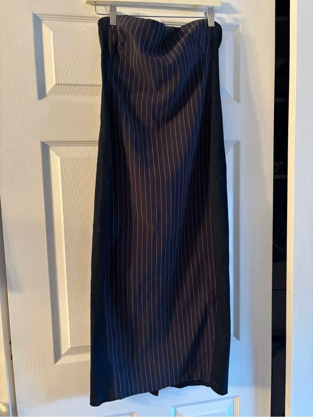 Express Denim Skirt with Contrast Stitching in Blue and Black